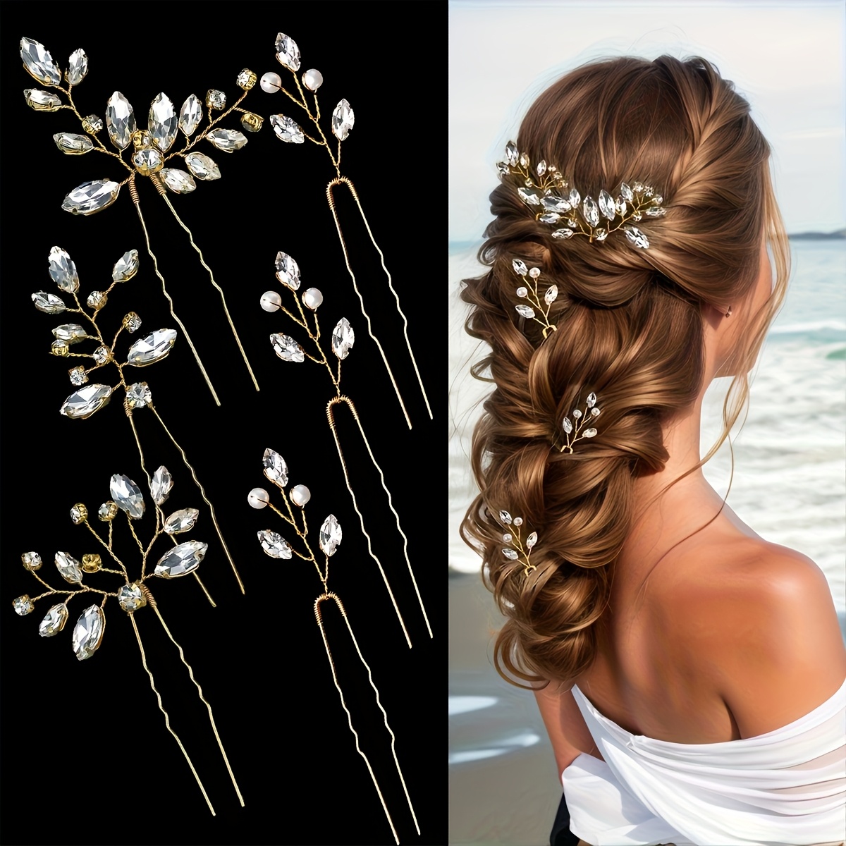 6pcs Bride Wedding Hair Additions, Elegant Headwear